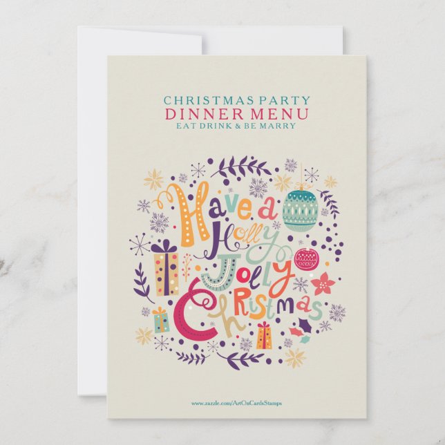 Holly Jolly Christmas Dinner Party Menu Einladung (Vorderseite)