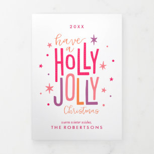 Holly Jolly Christmas Family Foto Dreifach Gefaltete Urlaubskarte