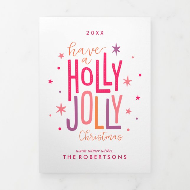 Holly Jolly Christmas Family Foto Dreifach Gefaltete Urlaubskarte (Cover)