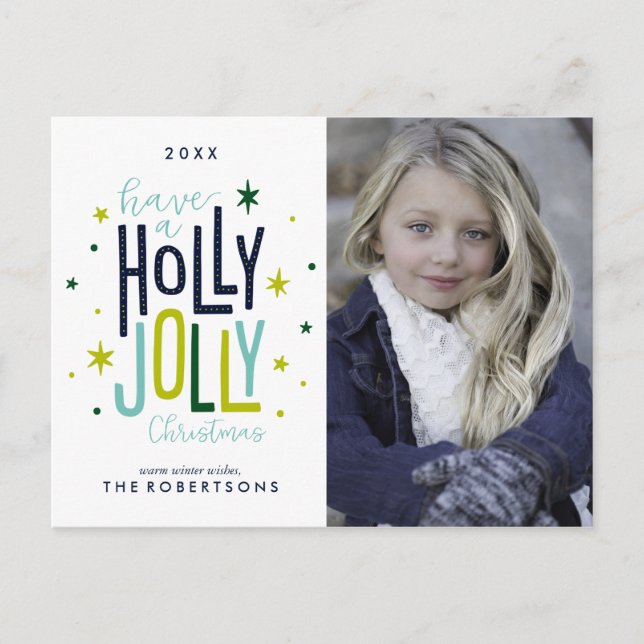 Holly Jolly Christmas Feiertagspostkarte (Vorderseite)