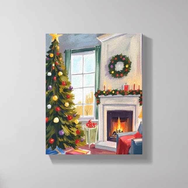 Holly Jolly Christmas | Fireplace Tree Merry Leinwanddruck (Vorderseite)