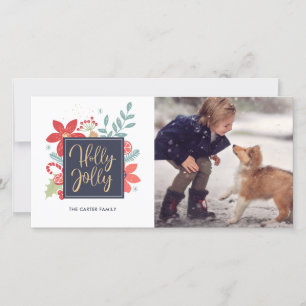 Holly Jolly Christmas Floral Foto Ferienkarte Feiertagskarte