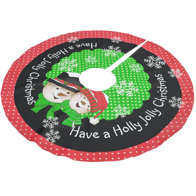 Holly Jolly Christmas Holiday Tree Skirt Polyester Weihnachtsbaumdecke (Schrägansicht)