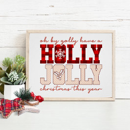 Holly Jolly Christmas Karierte Weihnachtstypografi Poster