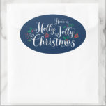 Holly Jolly Christmas Navy Blue Holiday Ovaler Aufkleber<br><div class="desc">Holiday Aufkleber / Umschlag Aufkleber Design Features "Haben Sie einen Holly Jolly Weihnachten" Text in Weiß,  Rot und Grün mit marineblau (kann angepasst werden) Hintergrundfarbe.</div>