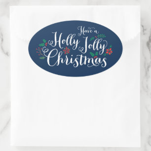Holly Jolly Christmas Navy Blue Holiday Ovaler Aufkleber
