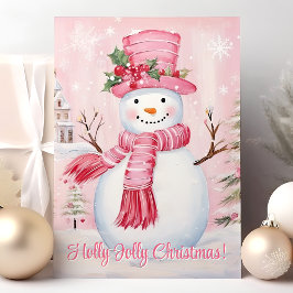 Holly Jolly Christmas Niedlich Pink Snowman Feiertagskarte