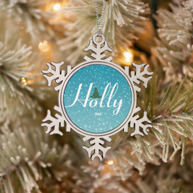 Holly Jolly Christmas Ornament, Custom Schneeflocken Zinn-Ornament (Baum)