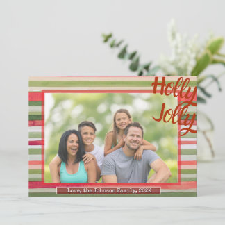Holly Jolly Christmas Photo Card Festive Stripes Feiertagskarte