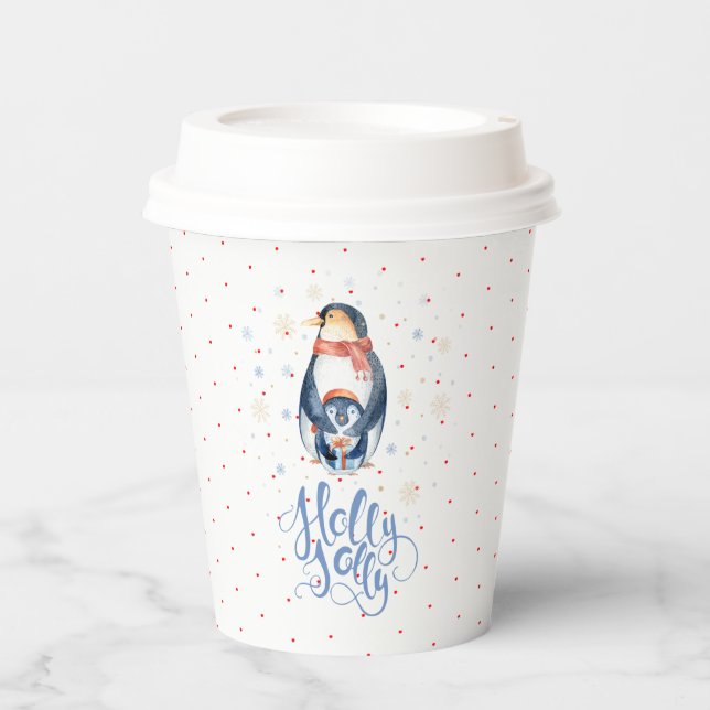 Holly Jolly Christmas Pinguins Family Paper Cup Pappbecher (Vorderseite)