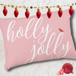 Holly Jolly Christmas Pink White Stilschrift Dekokissen