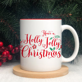 Holly Jolly Christmas Red Script Holiday Zweifarbige Tasse