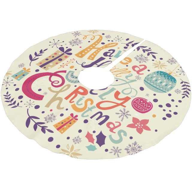 Holly Jolly Christmas Retro Wreath Polyester Weihnachtsbaumdecke (Schrägansicht)