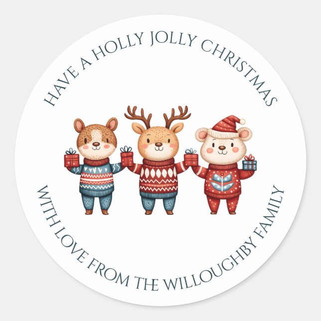 Holly Jolly Christmas Runder Aufkleber (Vorderseite)