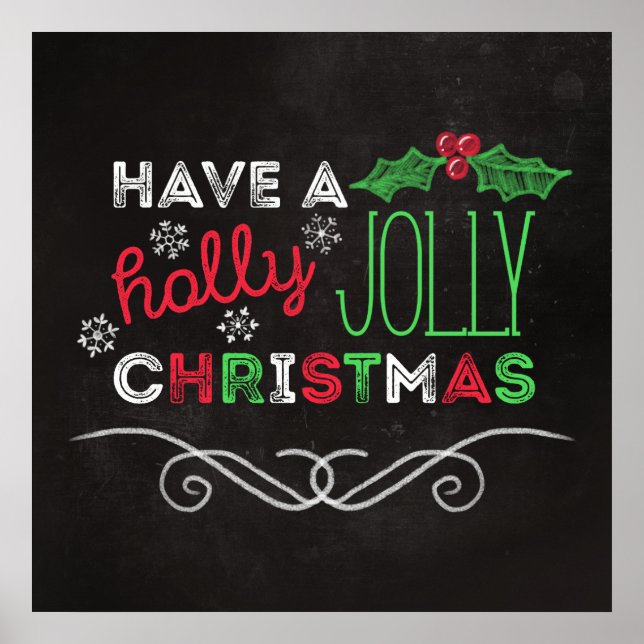Holly Jolly Christmas Rustic Chalkboard Poster (Vorne)