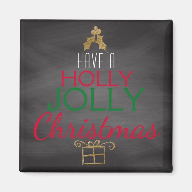 Holly Jolly Christmas Rustic Chalkboard Red Green Magnet (Vorne)