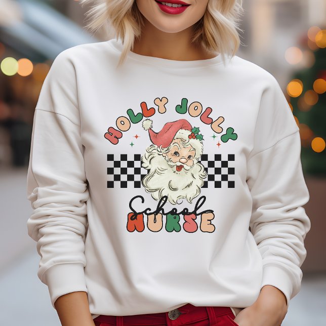Holly Jolly Christmas School Nurse Retro Santa Sweatshirt (Von Creator hochgeladen)