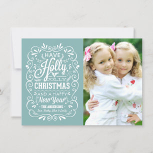 Holly Jolly Christmas Winter Blue Foto Card Feiertagskarte
