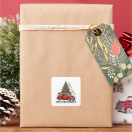 Holly Jolly Delivery Red Truck Business Holiday Quadratischer Aufkleber