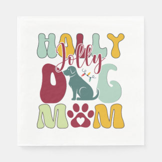 Holly Jolly Dog Mama Christmas Retro Serviette