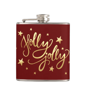 Holly Jolly Elegante Gold Imitate Foil Script Flachmann