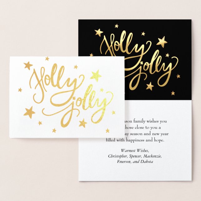 Holly Jolly | Elegante Gold Imitate Foil Script Folienkarte (Anzeige)
