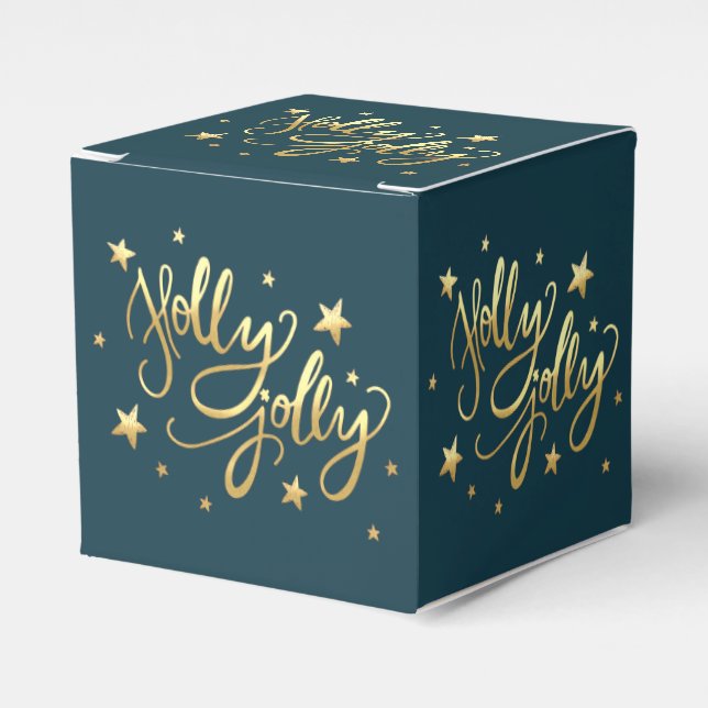Holly Jolly | Elegante Gold Imitate Foil Script Geschenkschachtel (Vorderseite)
