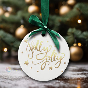 Holly Jolly   Elegante Gold Imitate Foil Script Keramik Ornament