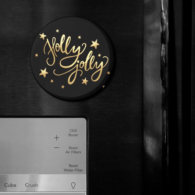 Holly Jolly | Elegante Gold Imitate Foil Script Magnet (Von Creator hochgeladen)
