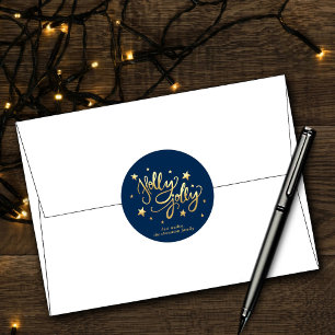 Holly Jolly   Elegante Gold Imitate Foil Script Runder Aufkleber