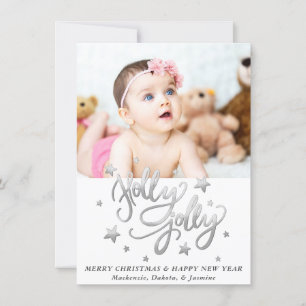 Holly Jolly   Elegantes Silver Imitats Foil Foto Feiertagskarte