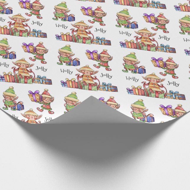 Holly Jolly Elves Geschenkpapier (Ecke)