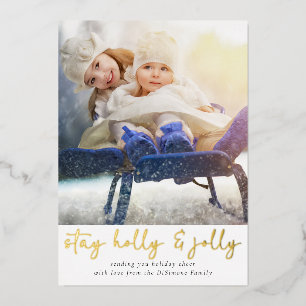 Holly Jolly Familienfoto Gold Folien Feiertagskarte