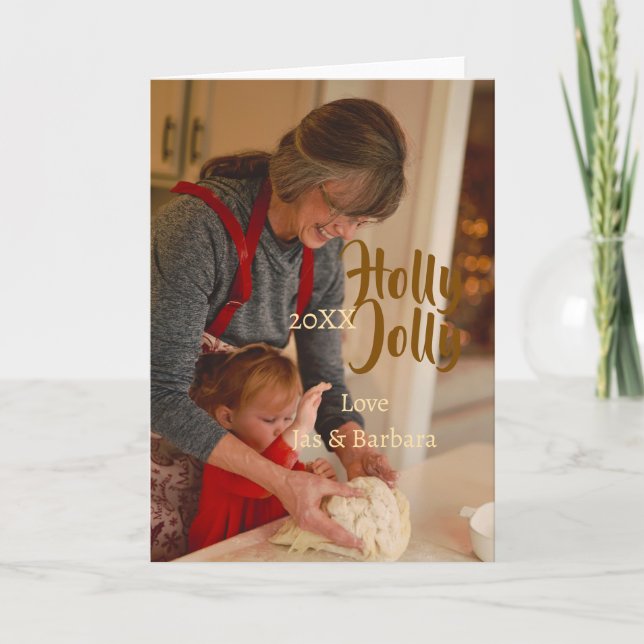 Holly Jolly family holiday photo beige year naboho Karte (Vorderseite)