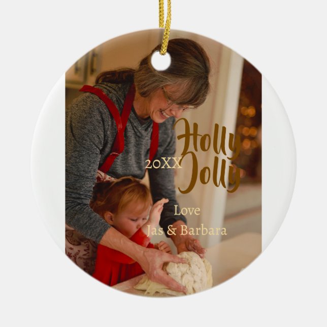 Holly Jolly family holiday photo beige year naboho Keramik Ornament (Vorne)