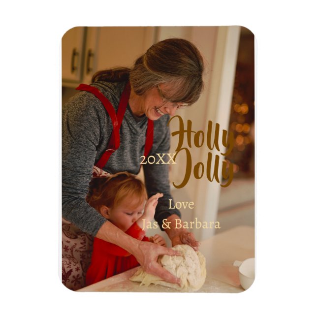 Holly Jolly family holiday photo beige year naboho Magnet (Vertikal)