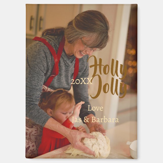 Holly Jolly family holiday photo beige year naboho Magnet (Vorderseite)