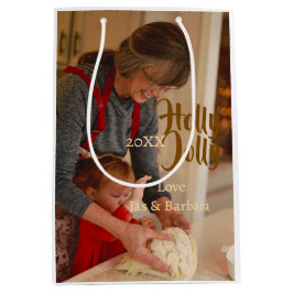 Holly Jolly family holiday photo beige year naboho Mittlere Geschenktüte