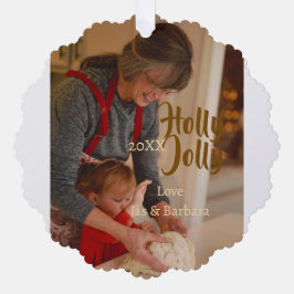 Holly Jolly family holiday photo beige year naboho Ornament Karte