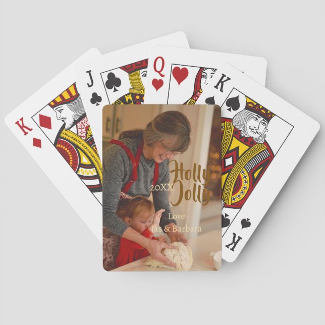 Holly Jolly family holiday photo beige year naboho Spielkarten (Rückseite)