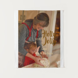 Holly Jolly family holiday photo beige year naboho Wandteppich