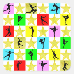 HOLLY JOLLY FIGURE SKATER CHRISTMAS DESIGN QUADRATISCHER AUFKLEBER