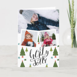 Holly Jolly Fun Script Christmas Pine Tree Foto Feiertagskarte