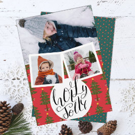 Holly Jolly Fun Script Christmas Pine Tree Foto Feiertagskarte