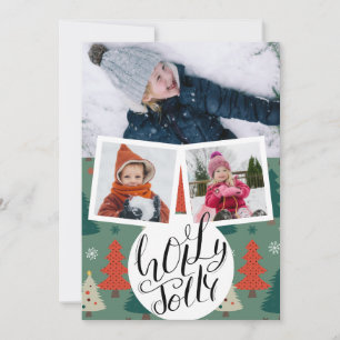 Holly Jolly Fun Script Christmas Pine Tree Foto Feiertagskarte