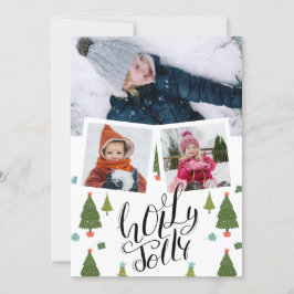 Holly Jolly Fun Script Christmas Pine Tree Foto Feiertagskarte