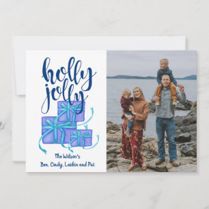 Holly Jolly gibt Blue Custom Foto Holiday Card Feiertagskarte