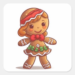 Holly Jolly Gingerbread Girl Quadratischer Aufkleber