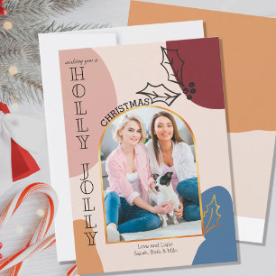 Holly Jolly Gold Bogen Foto und organische Formen Feiertagskarte