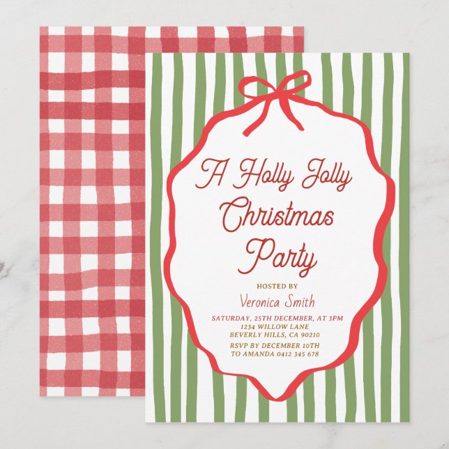 Holly Jolly Holiday Christmas Party Invitation Einladung (Vorne/Hinten)